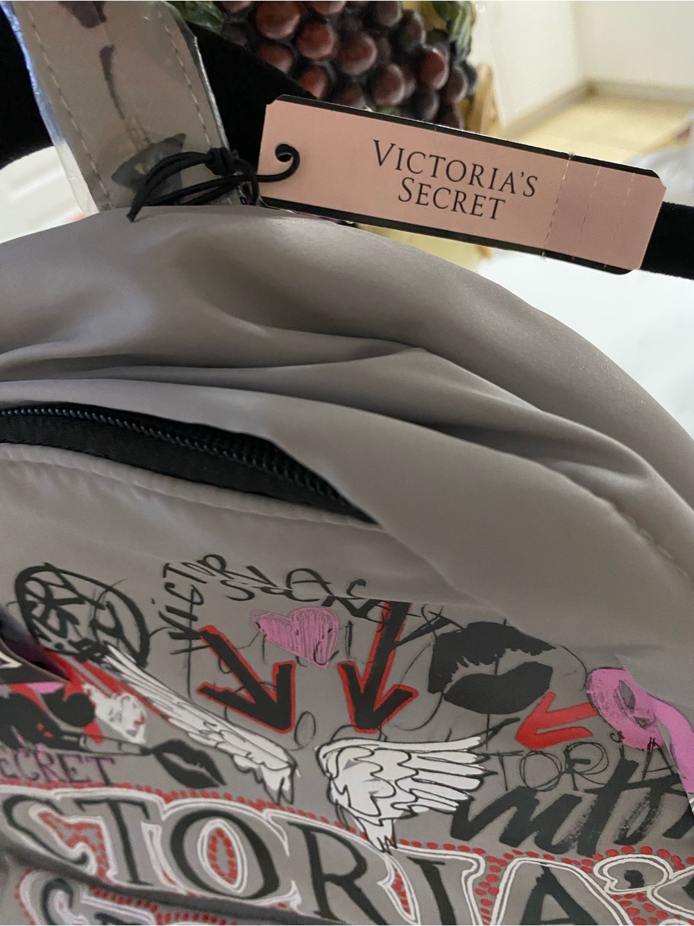 Victoria's Secret Gray Backpack with Pink Graffiti Accents - Picture 4 of 12